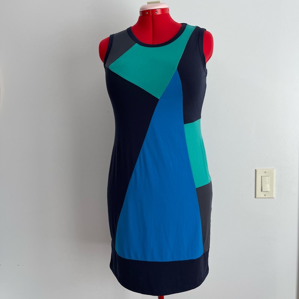 Calvin Klein Women's Colorblock Scuba Sheath Dress Navy Blue Teal